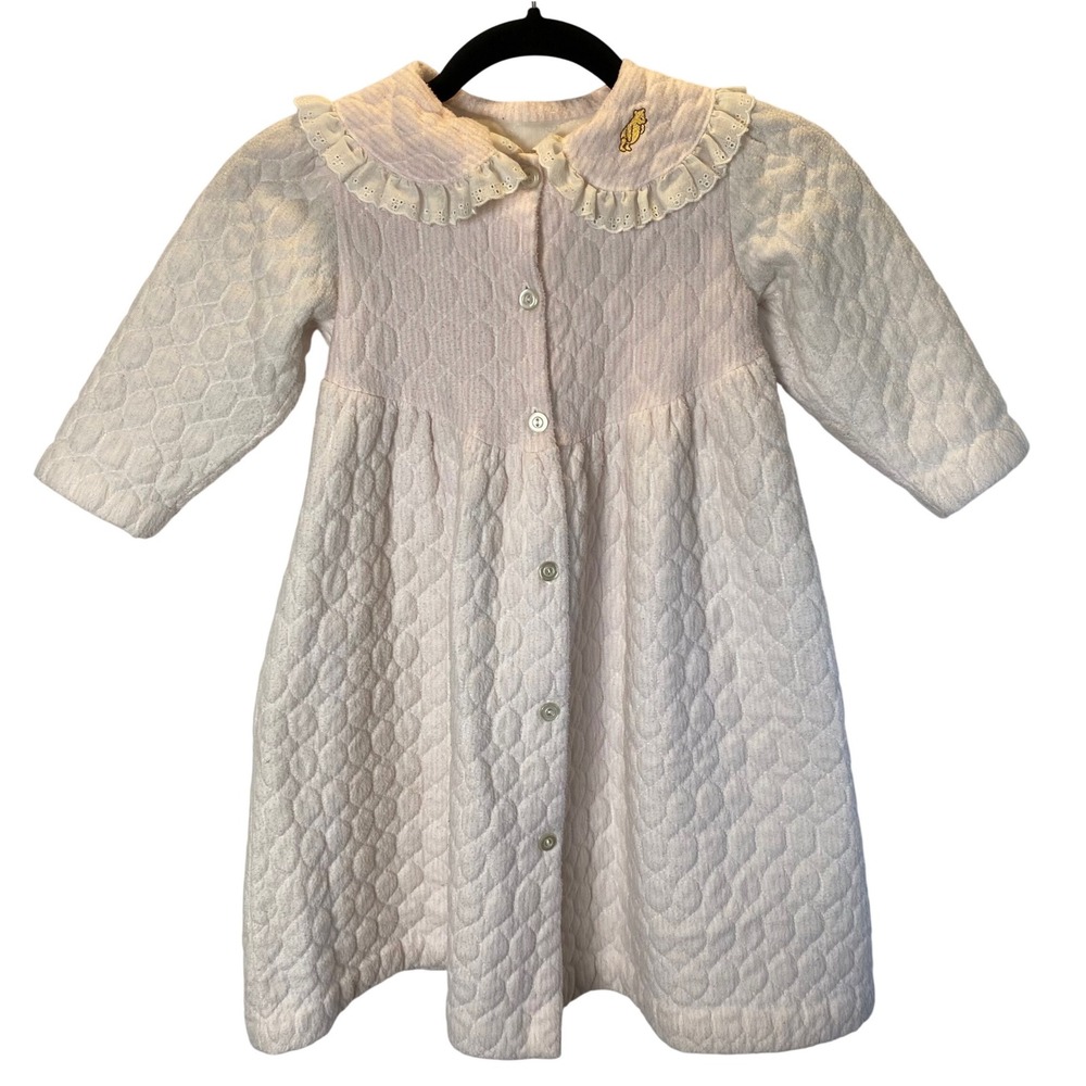 Vintage Classic Pooh Quilted‎ Nightgown Girls 4T Striped Eyelet Disney Cottage